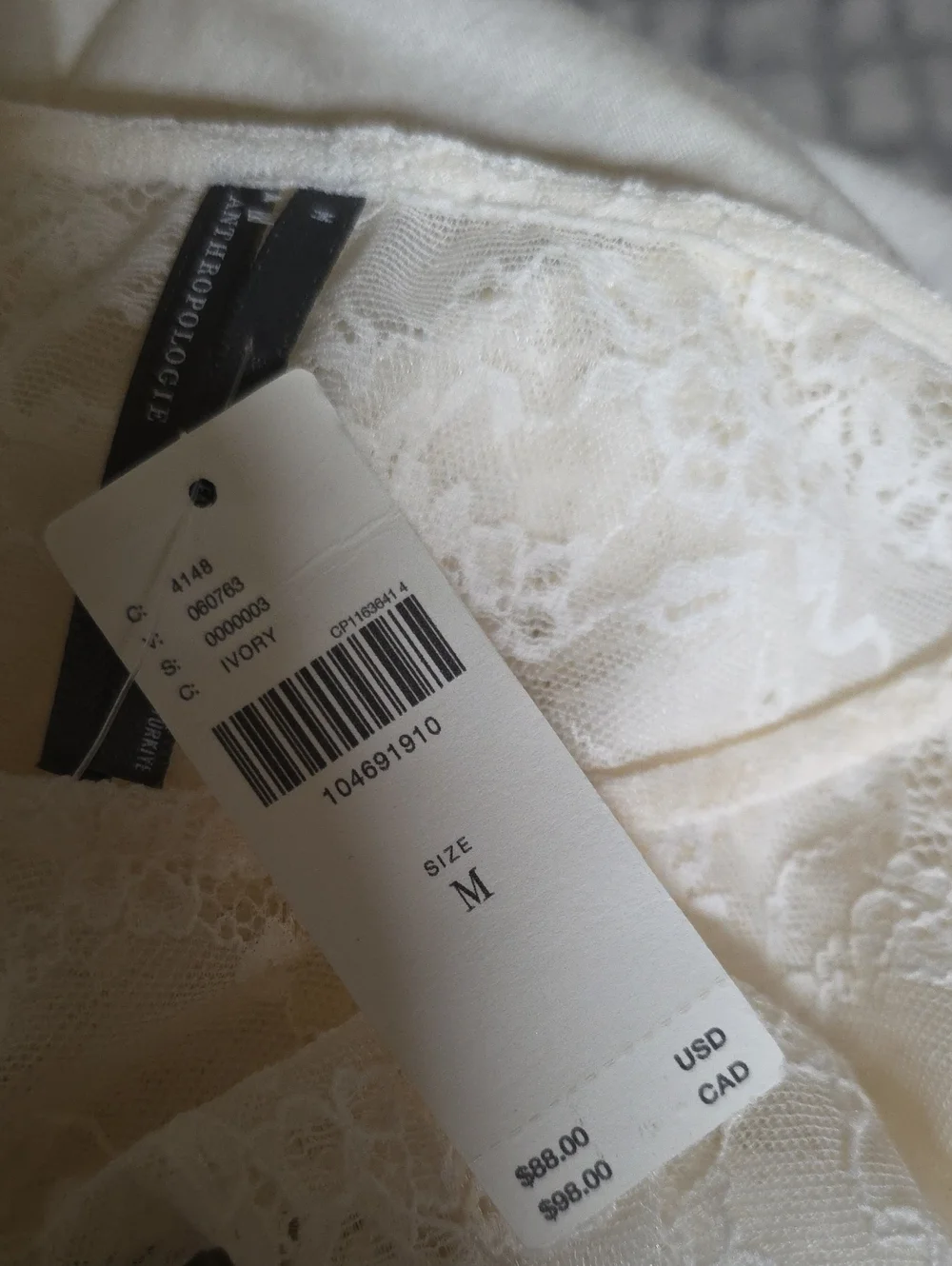 NWT Anthropologie Long Sleeve Ivory Lace Shirt